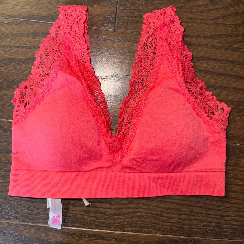 PINK Lace Trim Bralette (Coral Color)